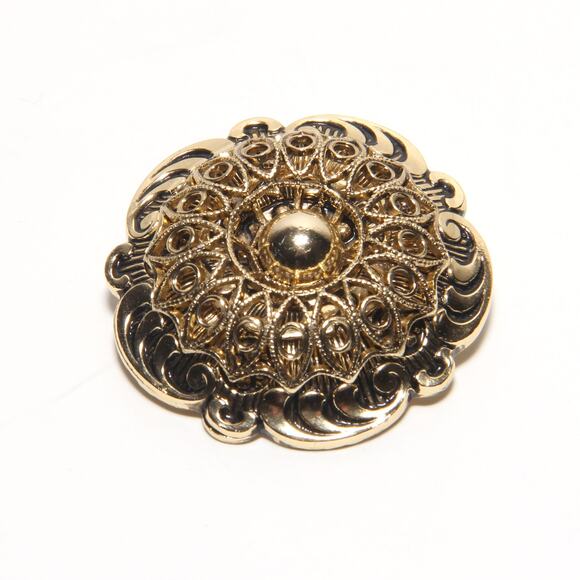 Vintage W. Germany Filigree Medallion Gold Tone Scarf Clip 1 1/2” Scarf Ring - Picture 2 of 5